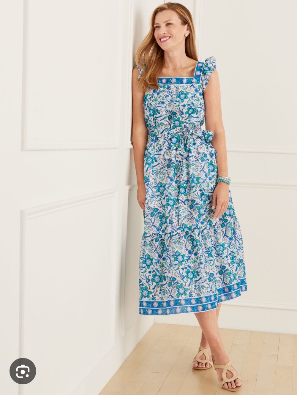 Talbots Voile Blue SquareNeck Songbird Midi Dress Size XS